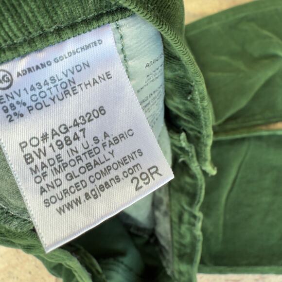 AG Adriano Goldschmied Green Corduroy Skinny Pants The Prima Cigarette Leg 29R - Picture 5 of 8